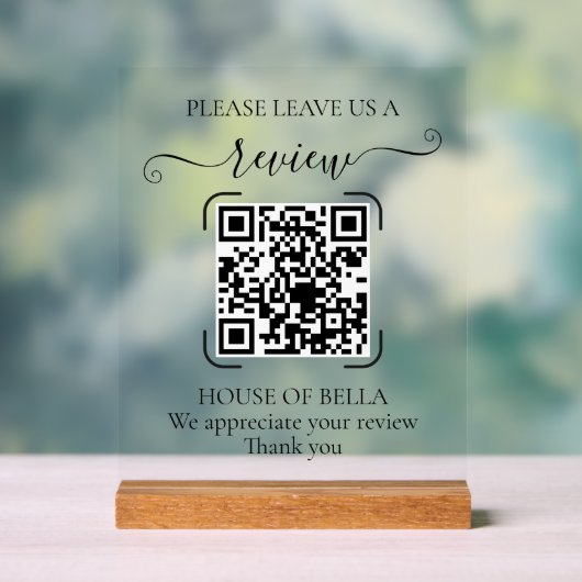 Elegant Script QR Code Review Request Sign (Neutre)