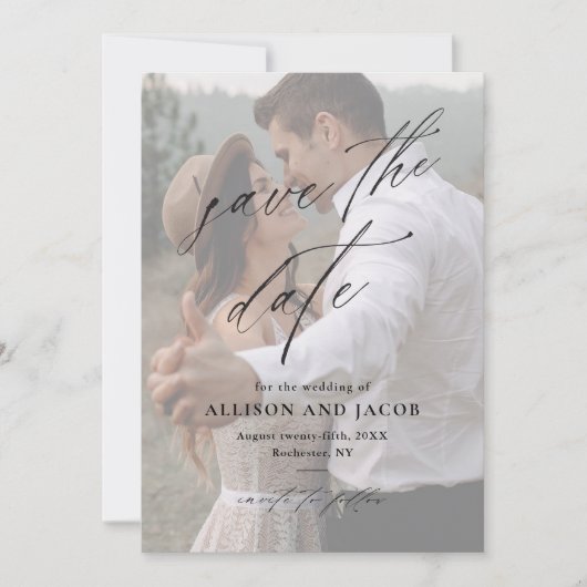 Elegant Script QR-code Trouwfoto Save The Date (Voorkant)