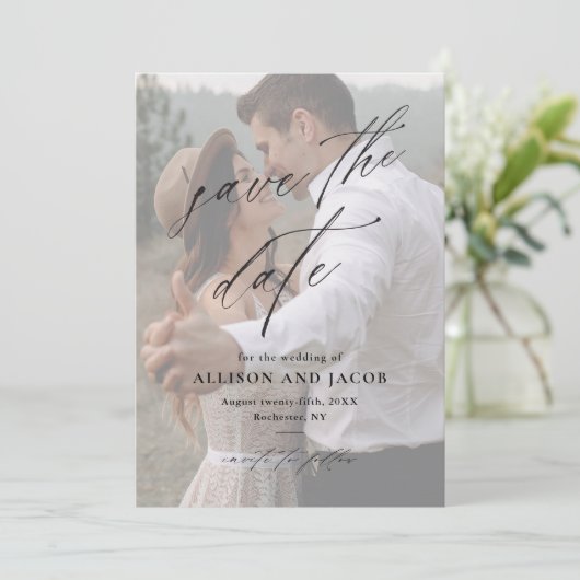 Elegant Script QR-code Trouwfoto Save The Date (Staand voorkant)