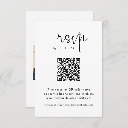Elegant Script QR Code Wedding RSVP Kaart (Voorkant / Achterkant)
