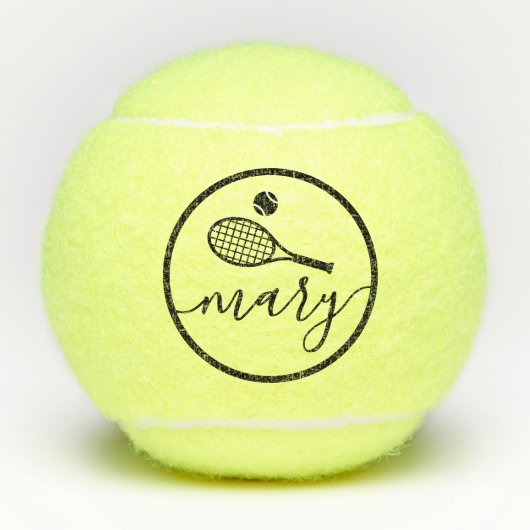 Elegant Script Racket Monogram Naam Tennisballen (Voorkant)