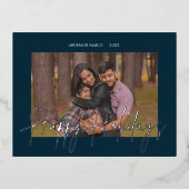 Élégant Script Real Foil Photo de vacances Carte p (Recto)