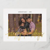 Élégant Script Real Foil Photo de vacances Carte p (Recto)