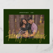 Élégant Script Real Foil Photo de vacances Carte p (Recto)