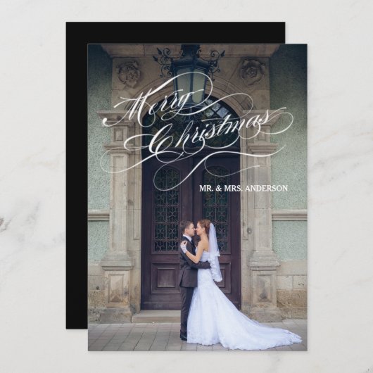 Élégant script récemment marié | Carte photo de va (Devant / Derrière)