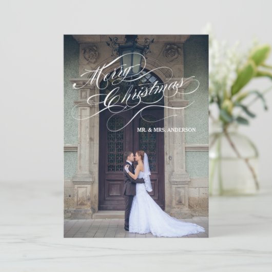 Élégant script récemment marié | Carte photo de va (Debout devant)