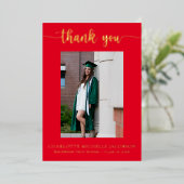 Elegant Script Red Gold Photo Afstuderen Folie Uitnodiging (Staand Voorkant)
