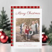 Elegant Script Red Green Pset met kerstfoto Feestdagenkaart