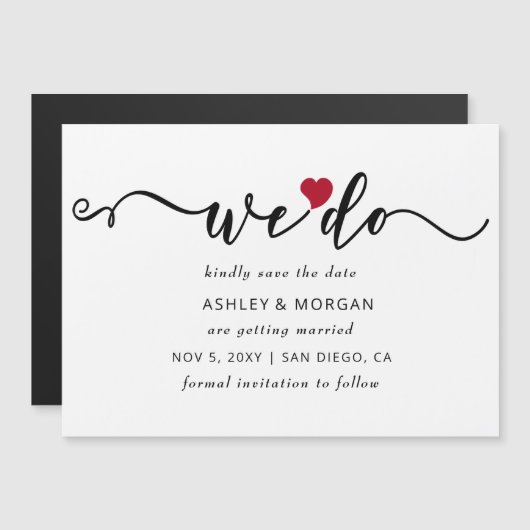 Elegant Script Red Heart we opslaan datum Magnetische Uitnodiging (Voorkant / Achterkant)