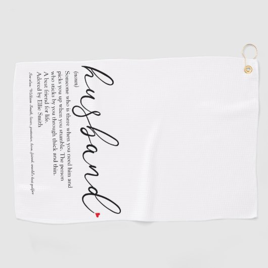Elegant Script Red Love Heart Husband Definition Golfhanddoek (Horizontaal)