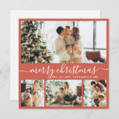Élégant Script Red Photo Collage Carte de Noël (Devant / Derrière)