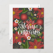 Elegant Script Red Poinsettia Floral Chic Business Feestdagenkaart (Voorkant / Achterkant)