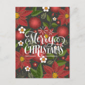 Elegant Script Red Poinsettia Floral Chic Business Feestdagenkaart (Voorkant)