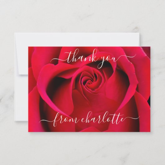 Elegant Script Red Rose Floral Hartelijk dank Bedankkaart (Voorkant)