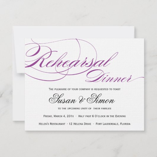 Elegant Script Rehearsal Dinner Invitation Paars Kaart (Voorkant)