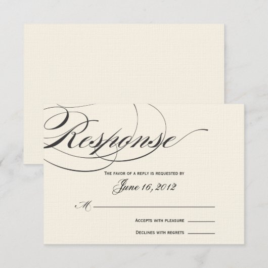 Elegant Script Response Card — zwart/off White RSVP Kaartje (Voorkant / Achterkant)