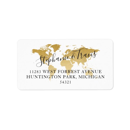 Elegant Script Return Address Gold Map Etiket (Voorkant)