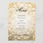 Elegant script Romantische bruiloft gouden bokeh l Menu (Voorkant)
