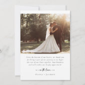 Elegant Script Romantische foto bruiloft Bedankkaart (Achterkant)
