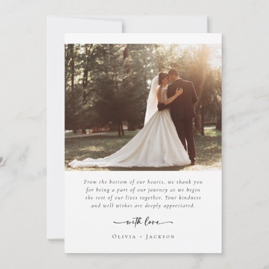Elegant Script Romantische foto bruiloft Bedankkaart (Achterkant)