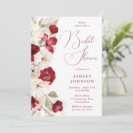 Elegant Script Rood & Wit Bloemen Vrijgezellenfees Kaart (Staand voorkant)