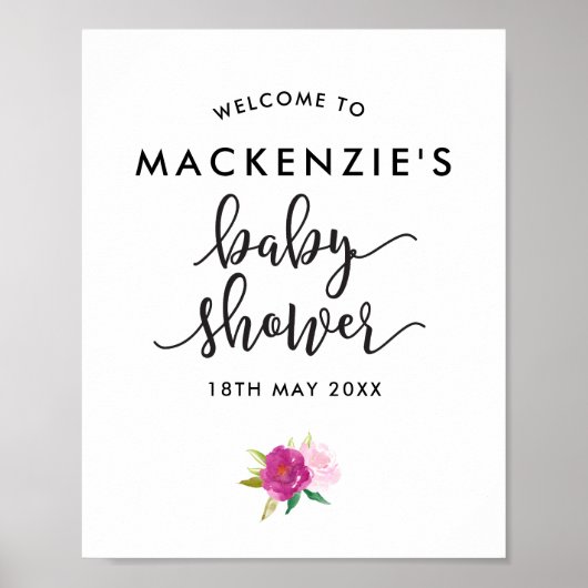 Elegant Script Roos Baby shower WelkomstPoster Poster (Voorkant)