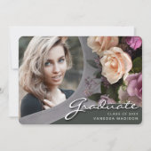 Elegant Script Roos Flowers | Modern Afstudeerder  Aankondiging (Voorkant)