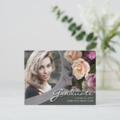 Elegant Script Roos Flowers | Modern Photo Afstude Briefkaart (Staand voorkant)