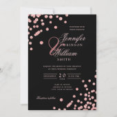 Elegant Script Roos Gold Confetti QR Wedding Black Kaart (Voorkant)