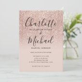 Elegant Script Roos Gouden Glitter Bruiloft Kaart (Staand voorkant)