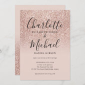 Elegant Script Roos Gouden Glitter Bruiloft Kaart (Voorkant / Achterkant)