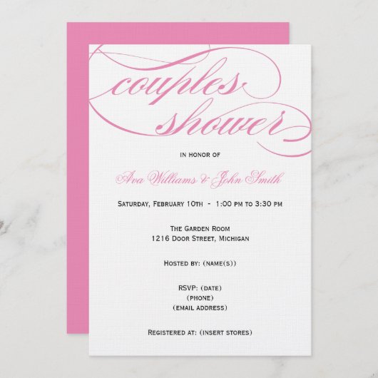 Élégant script rose Couples Shower Invitation (Devant / Derrière)