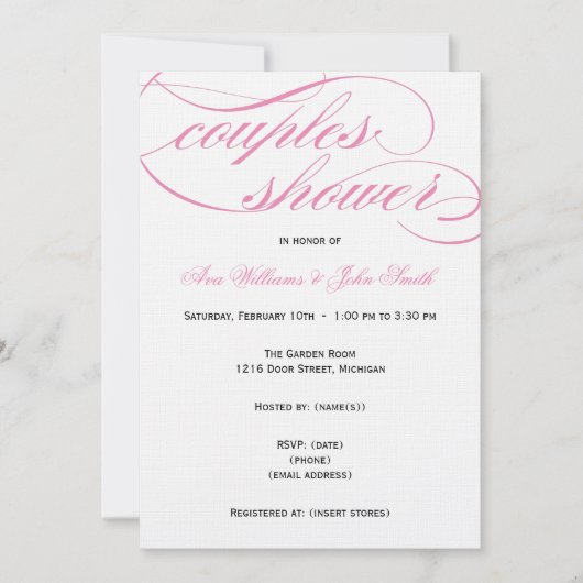 Élégant script rose Couples Shower Invitation (Devant)