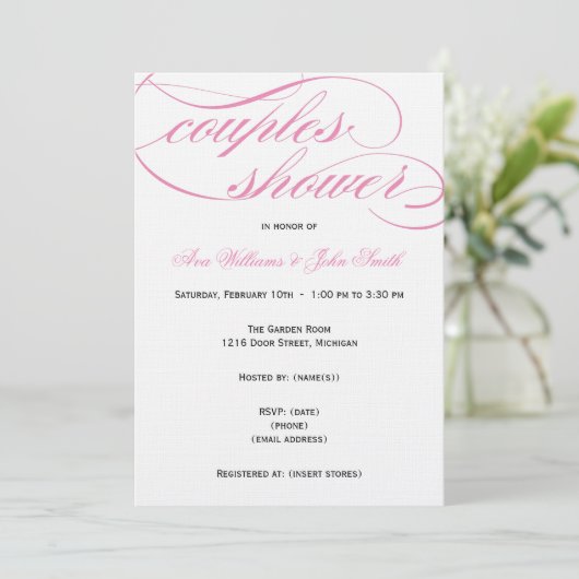 Élégant script rose Couples Shower Invitation (Debout devant)