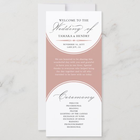 Élégant Script Rose Gold Arch Wedding Programme (Devant)