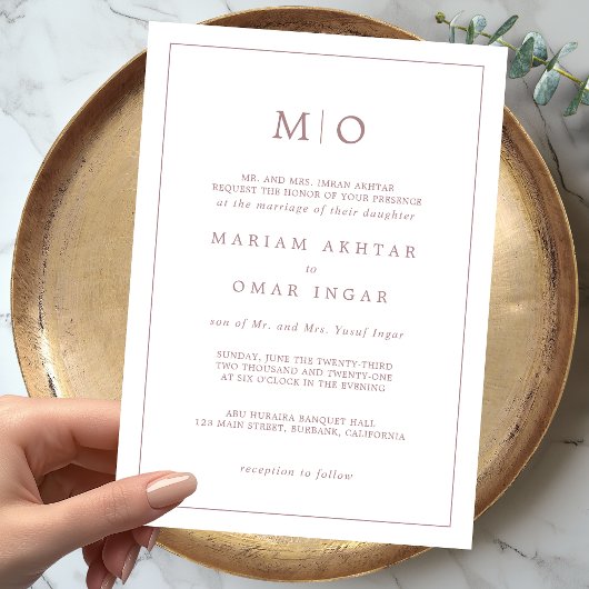 Élégant Script Rose Gold Monogram Invitation