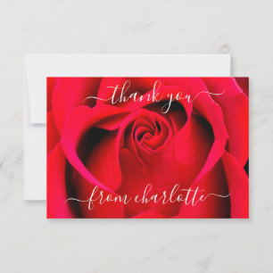 Élégant Script Rose rouge Merci floral