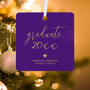 Elegant Script Royal Paarse 2024 Afstuderen Foto Metalen Ornament
