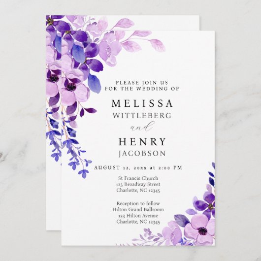 Elegant Script Roze Bloem Bruiloft Uitnodiging (Voorkant / Achterkant)