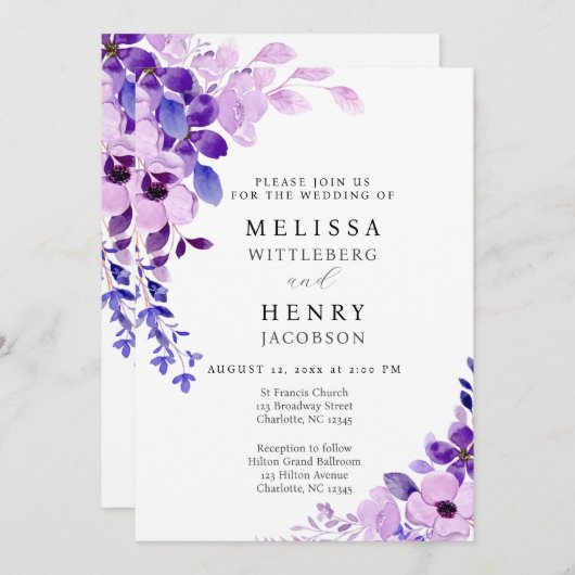 Elegant Script Roze Bloem Bruiloft Uitnodiging (Voorkant / Achterkant)