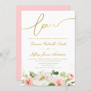 Elegant script roze blush bloemenverlovingsfeest kaart