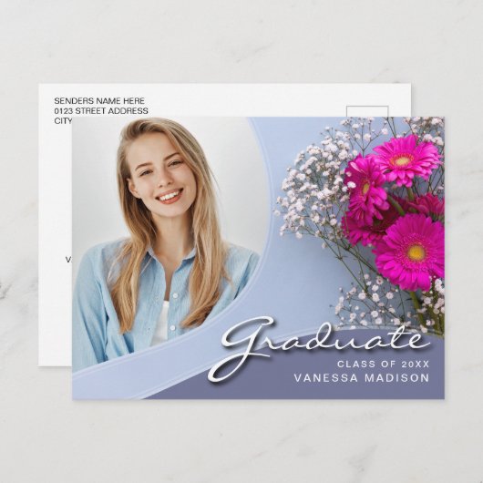 Elegant Script roze Flowers | Modern Photo Afstude Briefkaart (Voorkant / Achterkant)