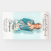 Elegant Script Roze Glitter Photo Afstuderen Spandoek (Horizontaal)