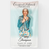 Elegant Script Roze Glitter Photo Afstuderen Spandoek (Verticaal)