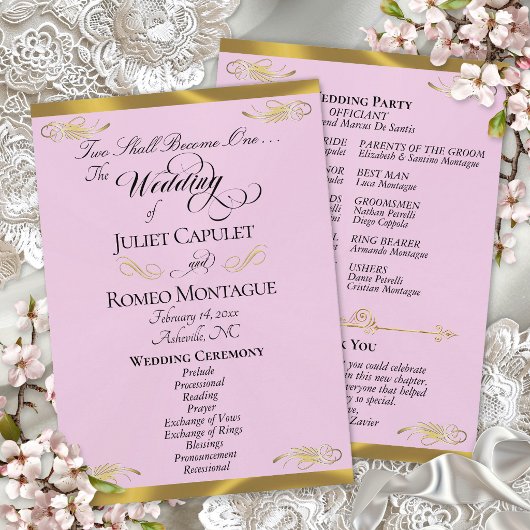 Elegant Script - Roze Parel/Gouden Bruiloft Programma