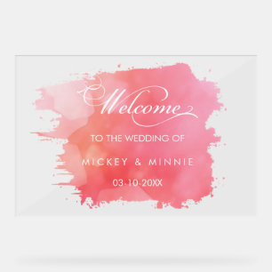 Elegant Script Roze Water Kleur Welkom bruiloft Acryl Bord