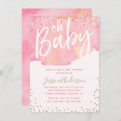 Elegant Script roze Waterverf | MeisjesBaby shower Kaart (Voorkant / Achterkant)