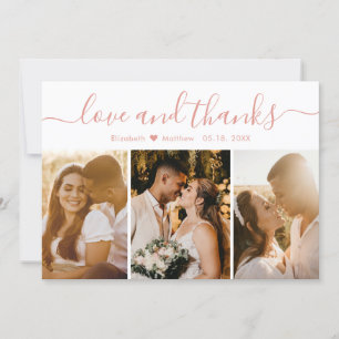 Elegant Script Roze White 3 Foto Collage Weddensch Bedankkaart