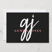 Elegant Script Roze Wit Monogram Initialen Naam Notitiekaartje (Voorkant)