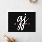 Elegant Script Roze Wit Monogram Initialen Naam Notitiekaartje (Voorkant / Achterkant in situ)